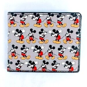 Disney Mickey Mouse Men's Wallet Bi-Fold 3-Pose Stripe Gray Nerdy Mickey Mouse
